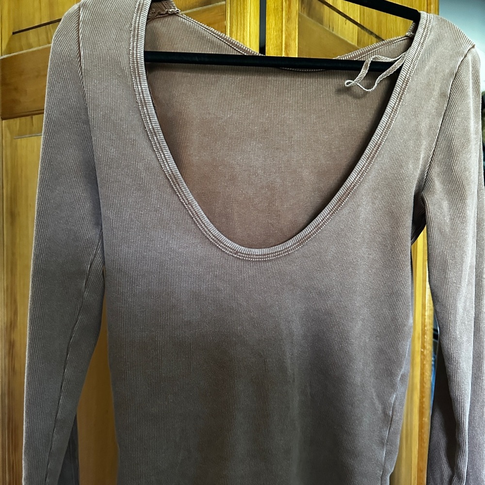 Free People Open Back Women's Taupe Long Sleeve Top
